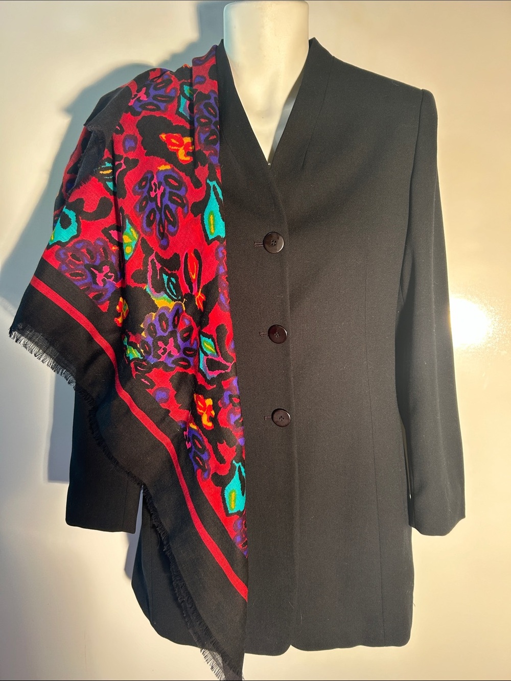 Wool Scarf Black Multicolor Old Money Career Classic Parisian Milan Art to Wear